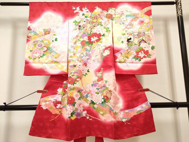 平和屋着物[]お宮参り　女の子　祝着　産着　初着　のしめ　駒刺繍　御所車熨斗花文　暈し染め　金彩　DABH5154ea