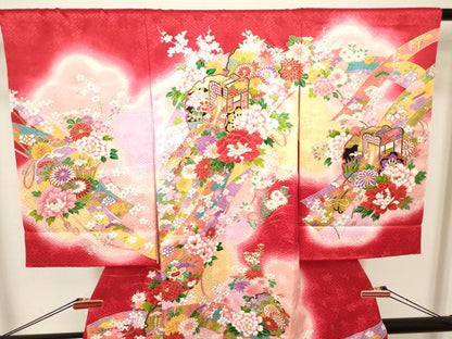 平和屋着物[]お宮参り　女の子　祝着　産着　初着　のしめ　駒刺繍　御所車熨斗花文　暈し染め　金彩　DABH5154ea