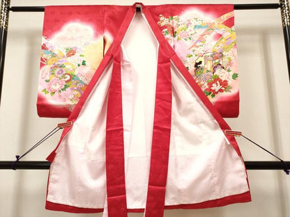平和屋着物[]お宮参り　女の子　祝着　産着　初着　のしめ　駒刺繍　御所車熨斗花文　暈し染め　金彩　DABH5154ea