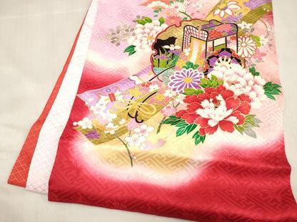 平和屋着物[]お宮参り　女の子　祝着　産着　初着　のしめ　駒刺繍　御所車熨斗花文　暈し染め　金彩　DABH5154ea