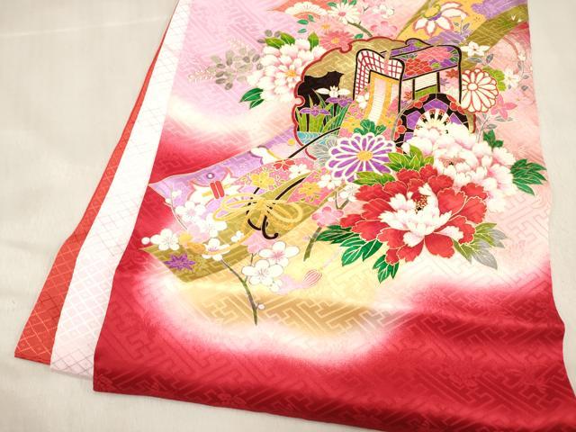平和屋着物[]お宮参り　女の子　祝着　産着　初着　のしめ　駒刺繍　御所車熨斗花文　暈し染め　金彩　DABH5154ea