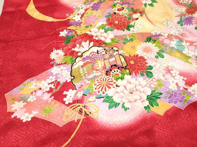 平和屋着物[]お宮参り　女の子　祝着　産着　初着　のしめ　駒刺繍　御所車熨斗花文　暈し染め　金彩　DABH5154ea