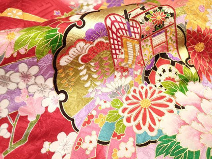 平和屋着物[]お宮参り　女の子　祝着　産着　初着　のしめ　駒刺繍　御所車熨斗花文　暈し染め　金彩　DABH5154ea