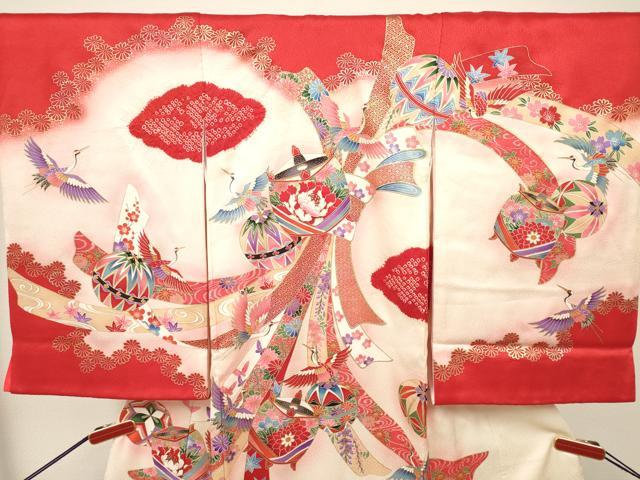 平和屋着物[]お宮参り　女の子　祝着　産着　初着　のしめ　絞り　束ね熨斗花鞠文　飛鶴　暈し染め　金銀彩　逸品　DABH5155ea