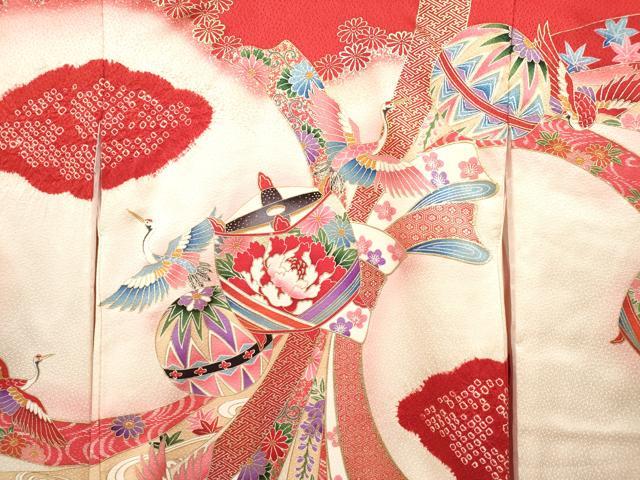 平和屋着物[]お宮参り　女の子　祝着　産着　初着　のしめ　絞り　束ね熨斗花鞠文　飛鶴　暈し染め　金銀彩　逸品　DABH5155ea