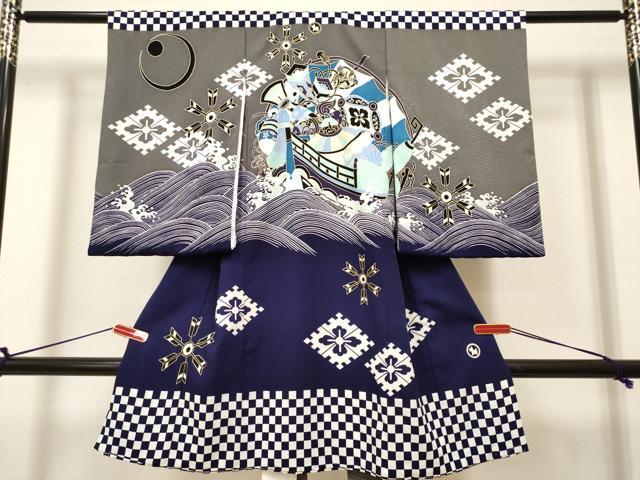 平和屋着物[]お宮参り　男の子　POM PONETTE　祝着　産着　初着　のしめ　立波宝船文　金彩　洗える着物　DABH5156ea