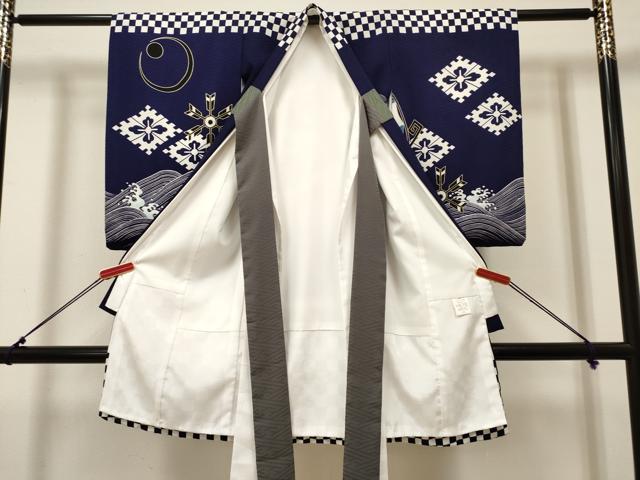 平和屋着物[]お宮参り　男の子　POM PONETTE　祝着　産着　初着　のしめ　立波宝船文　金彩　洗える着物　DABH5156ea