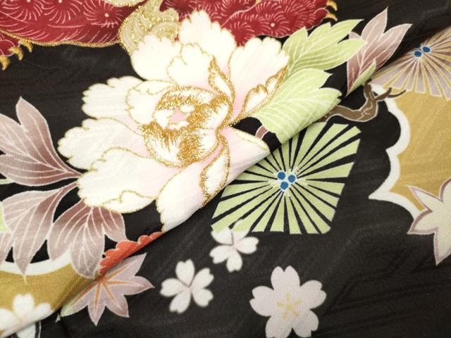 平和屋着物[]お宮参り　男の子　祝着　産着　初着　のしめ　刺繍　唐獅子花文　宝尽くし　黒地　金彩　未使用　DABH5162ea　