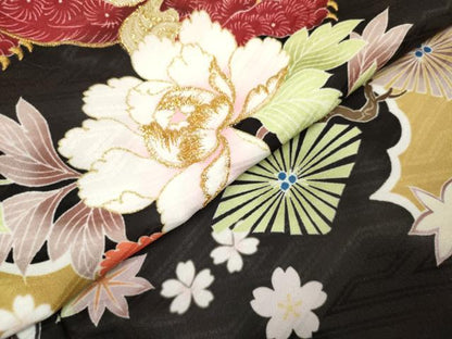 平和屋着物[]お宮参り　男の子　祝着　産着　初着　のしめ　刺繍　唐獅子花文　宝尽くし　黒地　金彩　未使用　DABH5163ea　