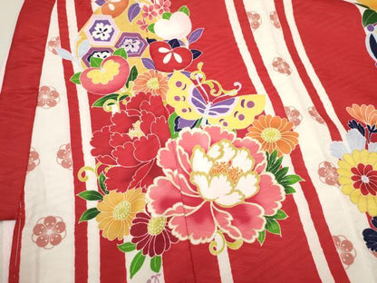 平和屋着物[]お宮参り　女の子　祝着　産着　初着　のしめ　駒刺繍　花蝶丸文　宝尽くし　未使用　DABH5166ea