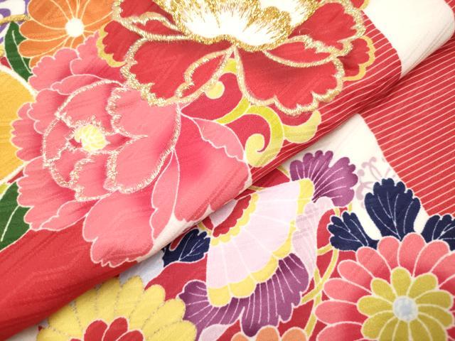 平和屋着物[]お宮参り　女の子　祝着　産着　初着　のしめ　駒刺繍　花蝶丸文　宝尽くし　未使用　DABH5169ea