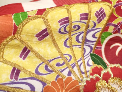 平和屋着物[]お宮参り　女の子　祝着　産着　初着　のしめ　駒刺繍　花蝶丸文　宝尽くし　未使用　DABH5166ea