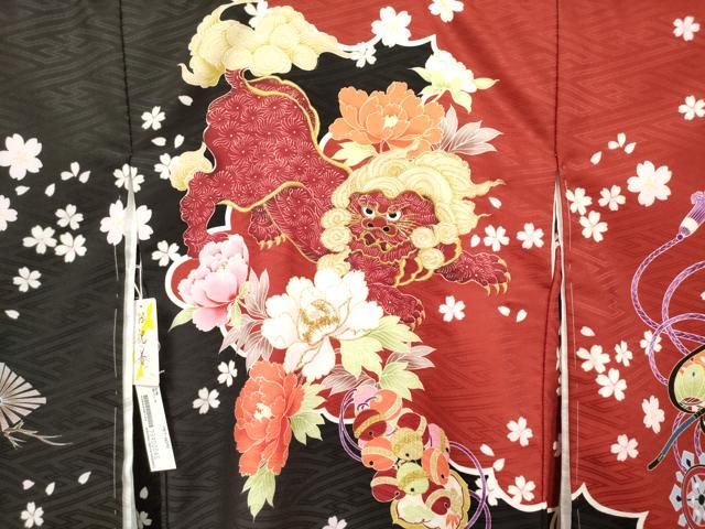 平和屋着物[]お宮参り　男の子　祝着　産着　初着　のしめ　刺繍　唐獅子花文　宝尽くし　黒地　金彩　未使用　DABH5171ea　