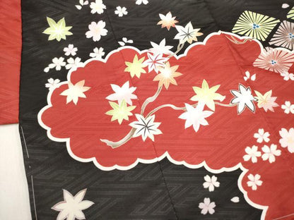 平和屋着物[]お宮参り　男の子　祝着　産着　初着　のしめ　刺繍　唐獅子花文　宝尽くし　黒地　金彩　未使用　DABH5172ea　