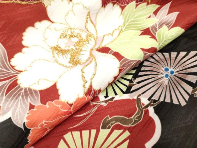 平和屋着物[]お宮参り　男の子　祝着　産着　初着　のしめ　刺繍　唐獅子花文　宝尽くし　黒地　金彩　未使用　DABH5174ea
