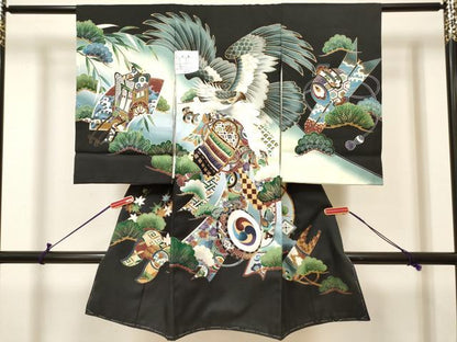 平和屋着物[]お宮参り　男の子　祝着　産着　初着　のしめ　鷹　鷲　楽器松文　暈し染め　金彩　洗える着物　未使用　DABH5179ea
