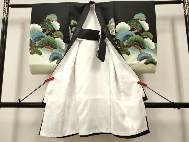平和屋着物[]お宮参り　男の子　祝着　産着　初着　のしめ　鷹　鷲　楽器松文　暈し染め　金彩　洗える着物　未使用　DABH5179ea