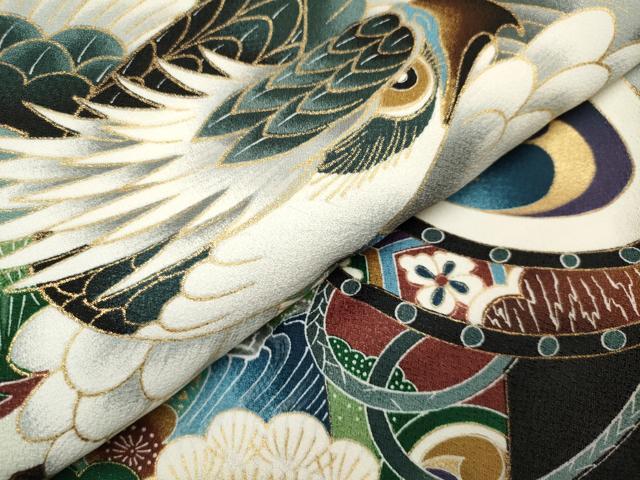 平和屋着物[]お宮参り　男の子　祝着　産着　初着　のしめ　鷹　鷲　楽器松文　暈し染め　金彩　洗える着物　未使用　DABH5179ea