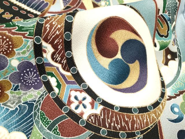 平和屋着物[]お宮参り　男の子　祝着　産着　初着　のしめ　鷹　鷲　楽器松文　暈し染め　金彩　洗える着物　未使用　DABH5179ea