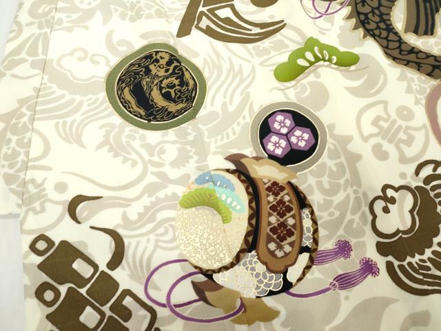 平和屋着物[]お宮参り　男の子　芸艸堂　祝着　産着　初着　のしめ　龍　家紋散らし　金彩　洗える着物　未使用　DABH5181ea