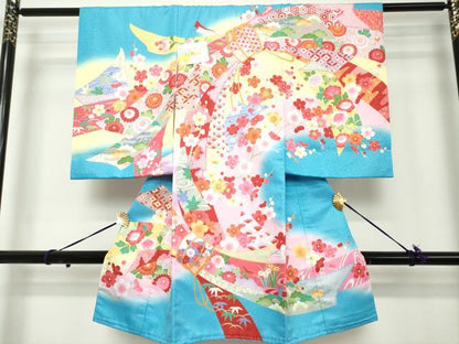 平和屋着物[]お宮参り　女の子　祝着　産着　初着　のしめ　束ね熨斗花文　未使用　DABH5184ea