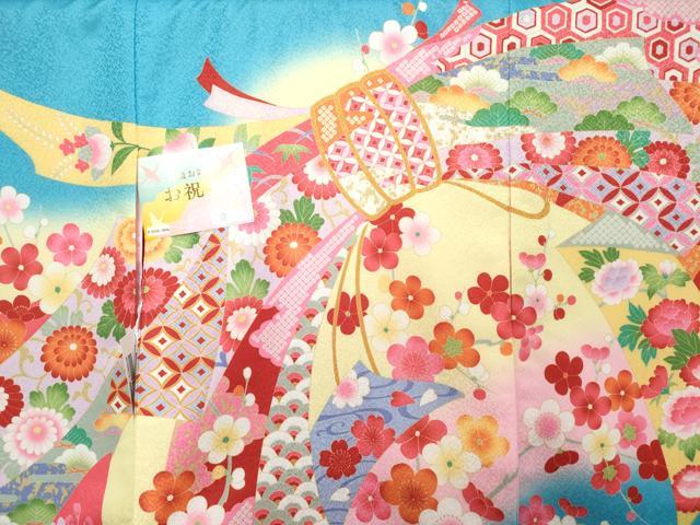 平和屋着物[]お宮参り　女の子　祝着　産着　初着　のしめ　束ね熨斗花文　未使用　DABH5184ea