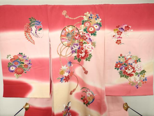 平和屋着物[]お宮参り　女の子　祝着　産着　初着　のしめ　駒刺繍　童子遊び　鼓花文　暈し染め　金彩　逸品　DABH5185ea