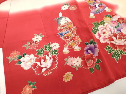 平和屋着物[]お宮参り　女の子　祝着　産着　初着　のしめ　駒刺繍　童子遊び　鼓花文　暈し染め　金彩　逸品　DABH5185ea