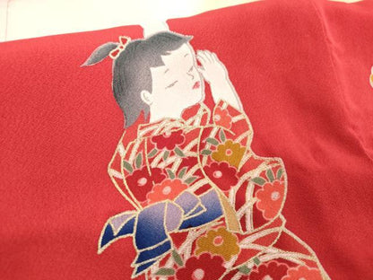 平和屋着物[]お宮参り　女の子　祝着　産着　初着　のしめ　駒刺繍　童子遊び　鼓花文　暈し染め　金彩　逸品　DABH5185ea