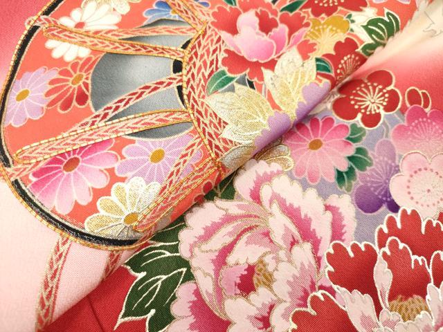平和屋着物[]お宮参り　女の子　祝着　産着　初着　のしめ　駒刺繍　童子遊び　鼓花文　暈し染め　金彩　逸品　DABH5185ea