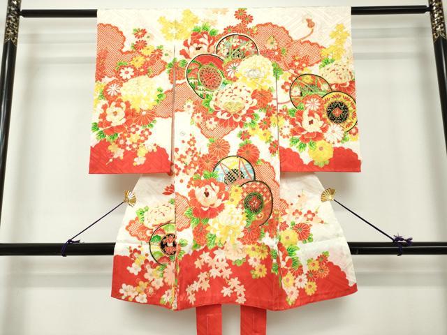 平和屋着物[]お宮参り　女の子　祝着　産着　初着　のしめ　駒刺繍　鼓花文　金彩　DABH5186ea