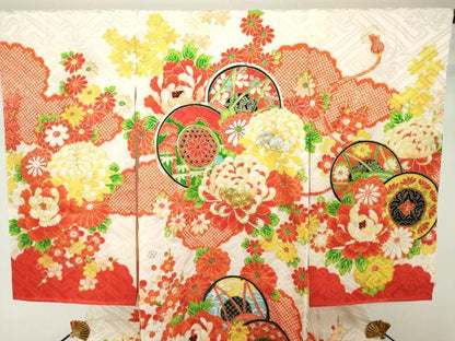 平和屋着物[]お宮参り　女の子　祝着　産着　初着　のしめ　駒刺繍　鼓花文　金彩　DABH5186ea