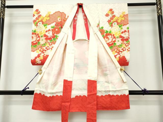 平和屋着物[]お宮参り　女の子　祝着　産着　初着　のしめ　駒刺繍　鼓花文　金彩　DABH5186ea