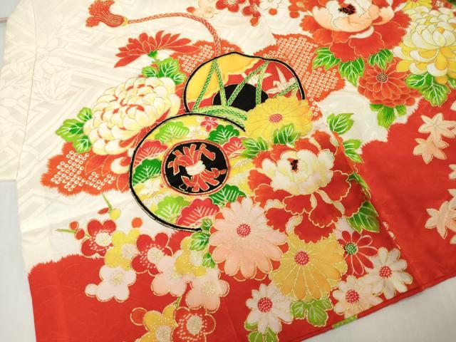 平和屋着物[]お宮参り　女の子　祝着　産着　初着　のしめ　駒刺繍　鼓花文　金彩　DABH5186ea