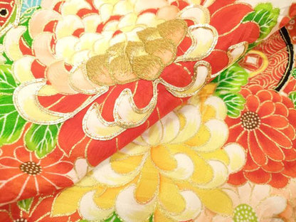 平和屋着物[]お宮参り　女の子　祝着　産着　初着　のしめ　駒刺繍　鼓花文　金彩　DABH5186ea