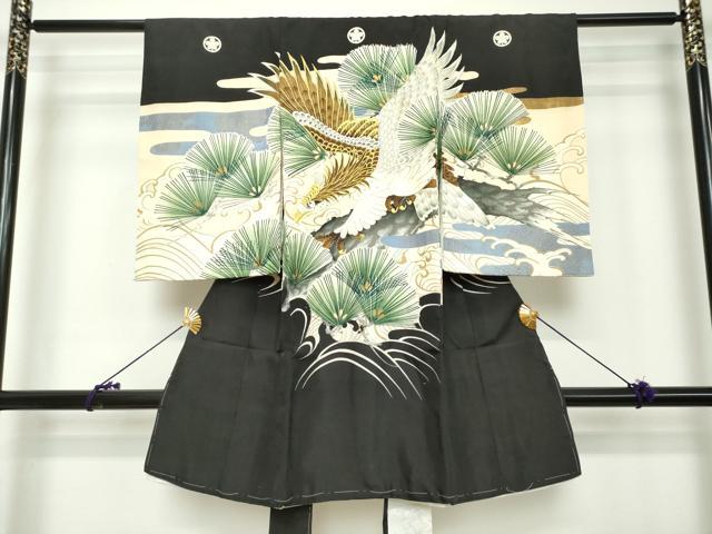 平和屋着物[]お宮参り　男の子　祝着　産着　初着　のしめ　刺繍　鷹　鷲　立波松文　金彩　逸品　DABH5189ea