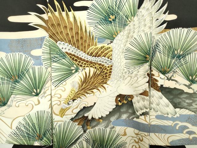 平和屋着物[]お宮参り　男の子　祝着　産着　初着　のしめ　刺繍　鷹　鷲　立波松文　金彩　逸品　DABH5189ea