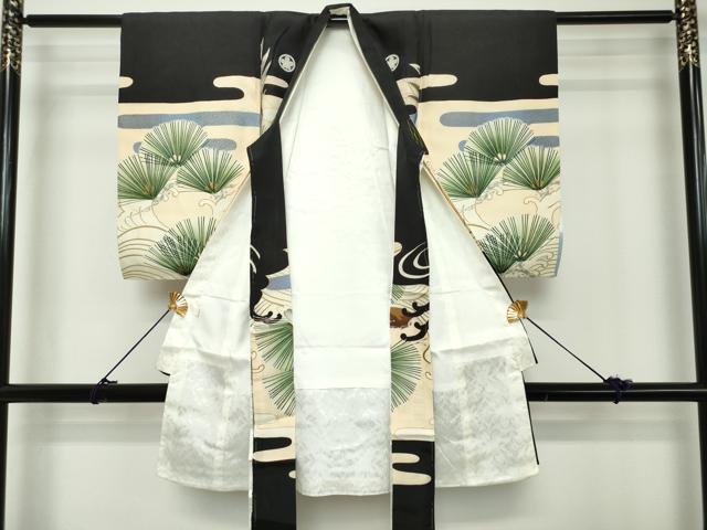 平和屋着物[]お宮参り　男の子　祝着　産着　初着　のしめ　刺繍　鷹　鷲　立波松文　金彩　逸品　DABH5189ea