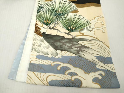 平和屋着物[]お宮参り　男の子　祝着　産着　初着　のしめ　刺繍　鷹　鷲　立波松文　金彩　逸品　DABH5189ea