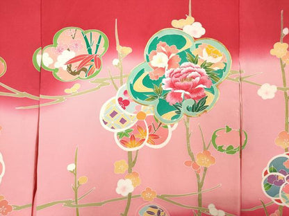 平和屋着物[]七五三　女の子　３歳　祝着　三つ身　駒刺繍　枝梅文　暈し染め　金銀彩　逸品　DABH5197ea