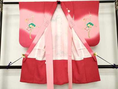 平和屋着物[]七五三　女の子　３歳　祝着　三つ身　駒刺繍　枝梅文　暈し染め　金銀彩　逸品　DABH5197ea