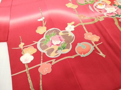 平和屋着物[]七五三　女の子　３歳　祝着　三つ身　駒刺繍　枝梅文　暈し染め　金銀彩　逸品　DABH5197ea