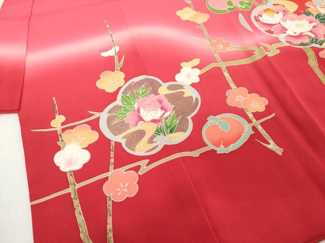 平和屋着物[]七五三　女の子　３歳　祝着　三つ身　駒刺繍　枝梅文　暈し染め　金銀彩　逸品　DABH5197ea