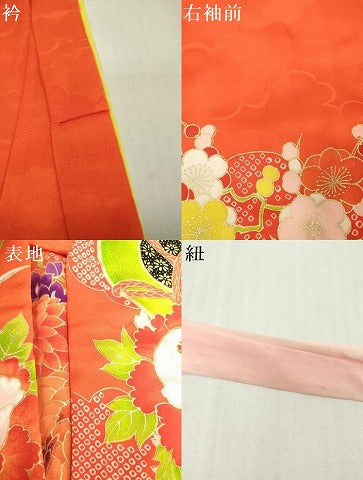 平和屋着物[]七五三　女の子　３歳　祝着　三つ身　刺繍　鼓牡丹花文　金彩　逸品　DABH5198ea