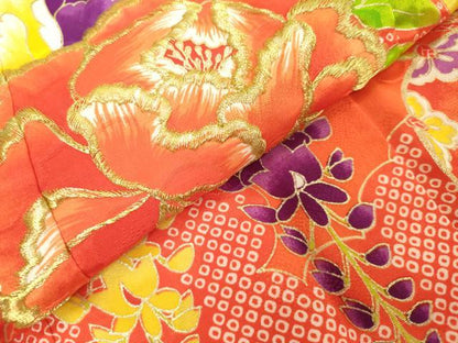 平和屋着物[]七五三　女の子　３歳　祝着　三つ身　刺繍　鼓牡丹花文　金彩　逸品　DABH5198ea