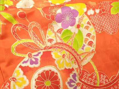 平和屋着物[]七五三　女の子　３歳　祝着　三つ身　刺繍　鼓牡丹花文　金彩　逸品　DABH5198ea