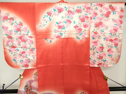 平和屋着物[]七五三　女の子　７歳　祝着　四つ身　駒刺繍　枝垂れ桜　手毬文　暈し染め　金彩　洗える着物　DABH5200ea