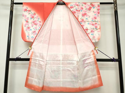 平和屋着物[]七五三　女の子　７歳　祝着　四つ身　駒刺繍　枝垂れ桜　手毬文　暈し染め　金彩　洗える着物　DABH5200ea