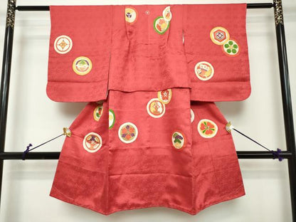 平和屋着物[]七五三　女の子　３歳　祝着　三つ身　家紋並べ　金彩　逸品　DABH5201ea