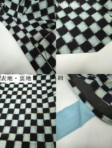 平和屋着物[]久留米絣　男の子　子供　単衣　市松絣　綿　逸品　DABH5203ea